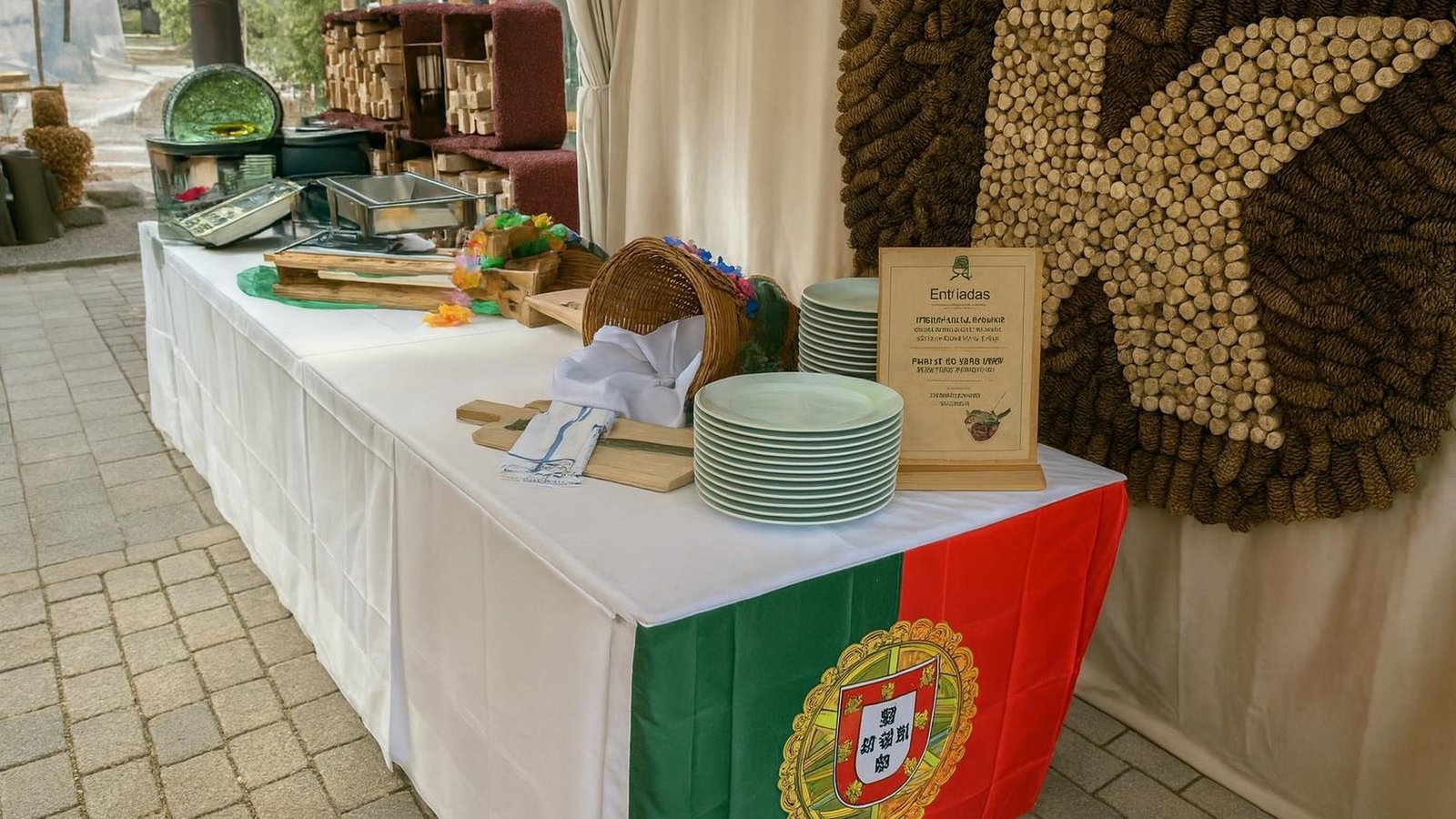 Buffet mit portugiesischer Flagge am Lehrlings-Sommeranlass im Gasthof Kreuz Egerkingen